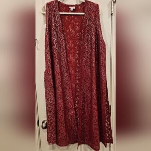 139 - Elegant Burgundy Red Lace Long Vest